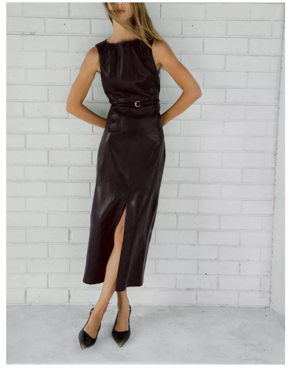 Zara Black Faux Leather Front-Slit Maxi Skirt NWT